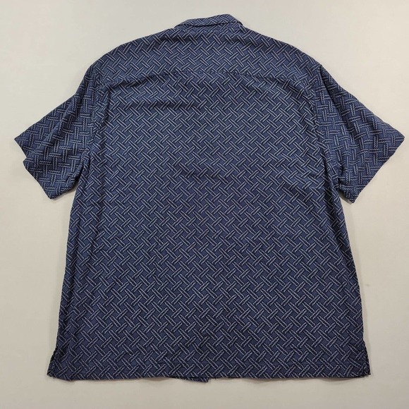 Nat Nast Silk Blend Short Sleeve Shirt Mens Large Navy‎ Blue Geometric Pattern - Picture 3 of 8